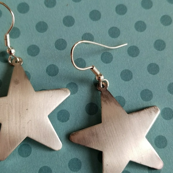 Relisted- -vintage silver star earrings dangly celestial - Picture 3 of 6